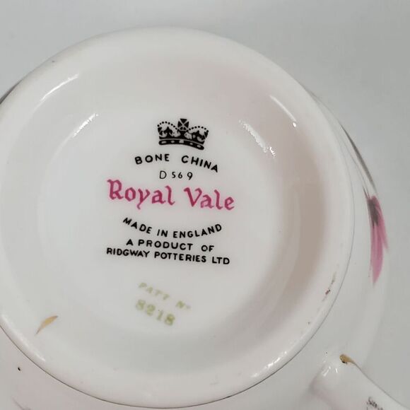 Royal Vale Bone China Teacup Pink Yellow Floral Pattern D5899 England Ridgway Po - Picture 2 of 5